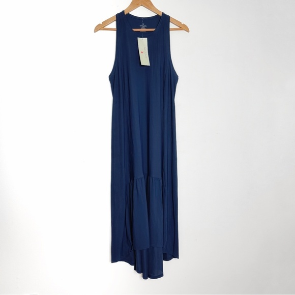 NWT Sweaty Betty Explorer Ace Dress Navy Midi Ruffle Hem Hi Low Blue Sleeveless - Picture 2 of 12